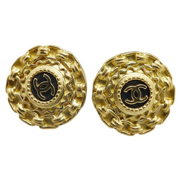 CHANEL Vintage Black Logo Earrings - Picture 1 of 6